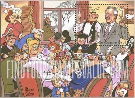 FindYourStampsValue: 80th Birthday of Cartoonist Marc Sleen: Sleen with cartoon characters