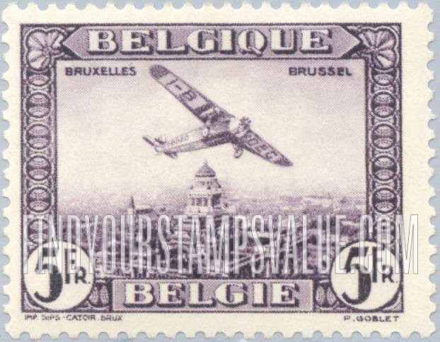 FindYourStampsValue: Air Post: Plane over Brussels