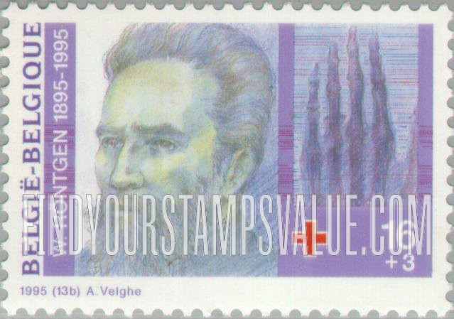 FindYourStampsValue: Semi-Postal, Belgian Red Cross: Wilhelm C. Röntgen (1845-1923), discoverer of the X-ray