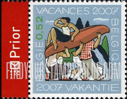FindYourStampsValue: Vacations: People carrying canoe and woman
