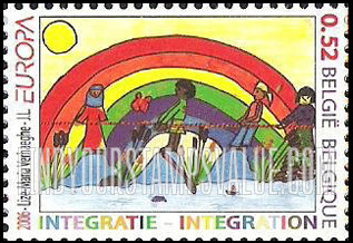 FindYourStampsValue: Europa, Children’s drawings: People and rainbow, by Lize-Maria Verhaeghe