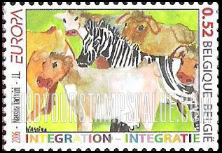 FindYourStampsValue: Europa, Children’s drawings: Zebra and cows, by Nassira Tadmiri