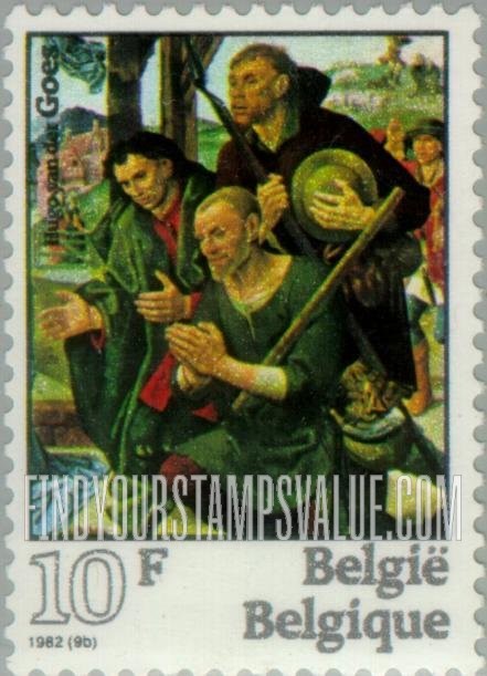 FindYourStampsValue: Adoration of the Shepherds, by Hugo van der Goes (1440-1482)