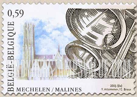 FindYourStampsValue: Carillons: St. Rombout’s Cathedral, Mechelen (denomination at left)