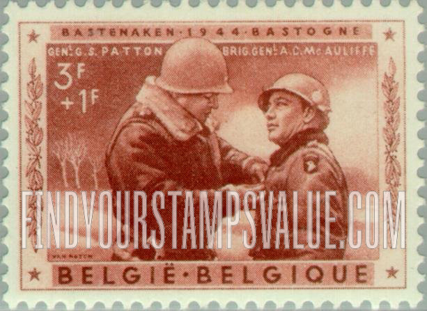 FindYourStampsValue: Semi-Postal: Gen. Patton decorating Brig. Gen. Anthony C. McAuliffe