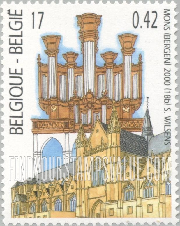 FindYourStampsValue: Tourism, Churches and their organs: Collégiale Sainte Waudru, Mons