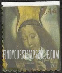 FindYourStampsValue: Angels painted by Hans Memling: Head of Angel Playing Shawm