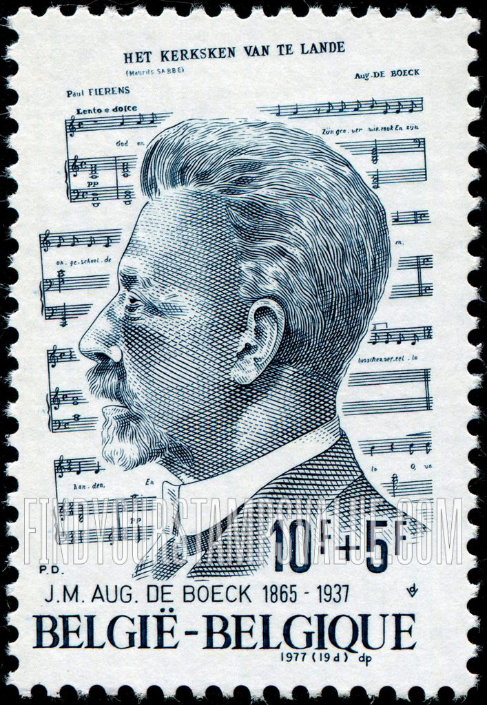 FindYourStampsValue: Semi-Postal, Famous Men: August de Boeck (1865-1937), composer, and score