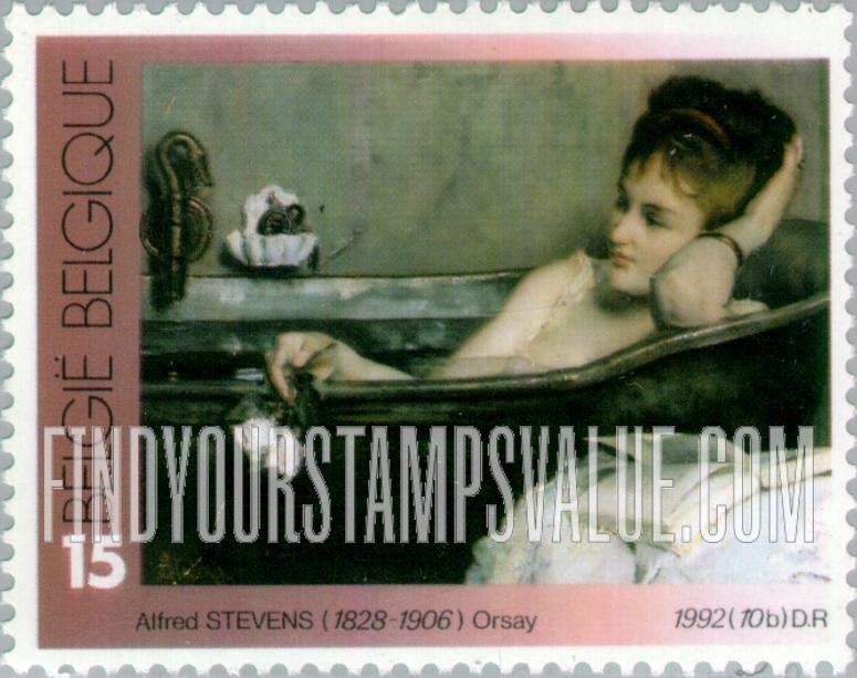 FindYourStampsValue: Paintings from Orsay Museum, Paris, Paintings by Belgian artists: The Bath, by Alfred Stevens