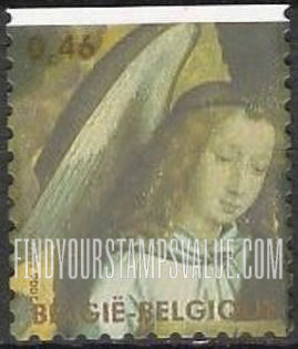 FindYourStampsValue: Angels painted by Hans Memling: Head of Angel Playing Psaltery