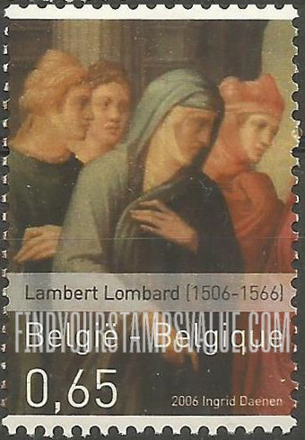 FindYourStampsValue: Painting Details, Paintings by Lambert Lombard (1506-66): Auguste et la Sybile de Tibur (four men)