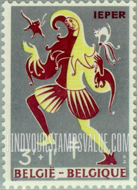 FindYourStampsValue: Semi-Postal: Jester and cats, Ypres