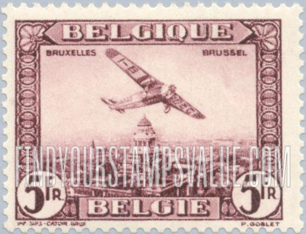 FindYourStampsValue: Air Post: Plane over Brussels