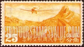 FindYourStampsValue: AIR POST: Junkers F-13 over Grate Wall - 航空邮件: 容克斯F-13在长城上空