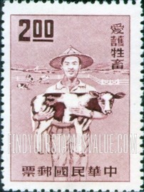 FindYourStampsValue: Cowboy Carrying Calf and Ranch - 拿着小牛的牛仔,牧场