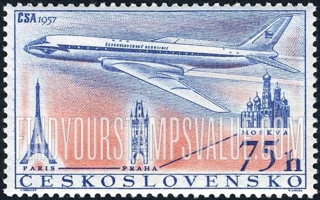 FindYourStampsValue: AIR POST STAMPS - Airline: Moscow-Prague-Paris