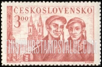 FindYourStampsValue: Two workers (militiamen) and Town Hall, Prague