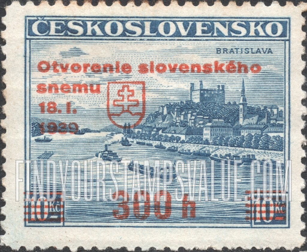 FindYourStampsValue: Castle Ruins at Bratislava: Surcharged in Orange Red