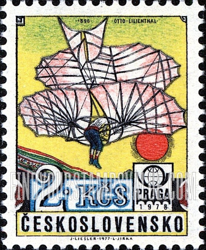 FindYourStampsValue: AIR POST STAMPS - PRAGA ’78 Emblem and Otto Lilienthal’s glider, 1896