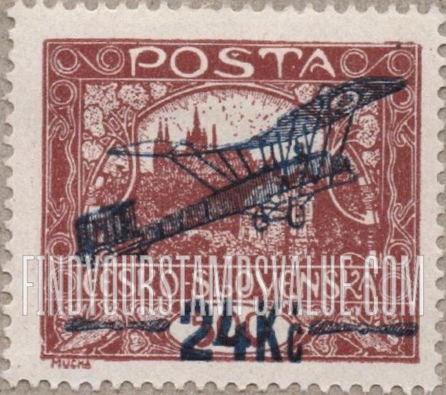 FindYourStampsValue: AIR POST STAMPS - Hradcany at Prague: Surcharged in Blue