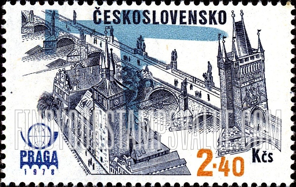 FindYourStampsValue: AIR POST STAMPS - Praga 1978 Emblem, Plane Silhouette and Charles Bridge and Old Bridge Tower