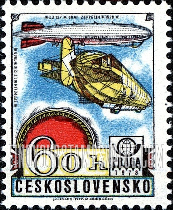 FindYourStampsValue: AIR POST STAMPS - PRAGA ’78 Emblem and Zeppelin, 1909 and 1928
