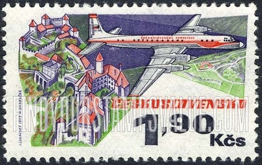 FindYourStampsValue: AIR POST STAMPS - IL-18 over Veveri Castle