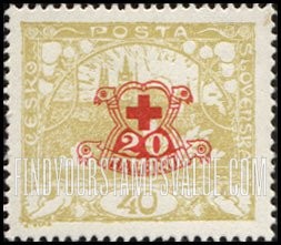 FindYourStampsValue: SEMI-POSTAL STAMPS - Hradcany at Prague: Regular Issues of Czechoslovakia Surcharged in Red