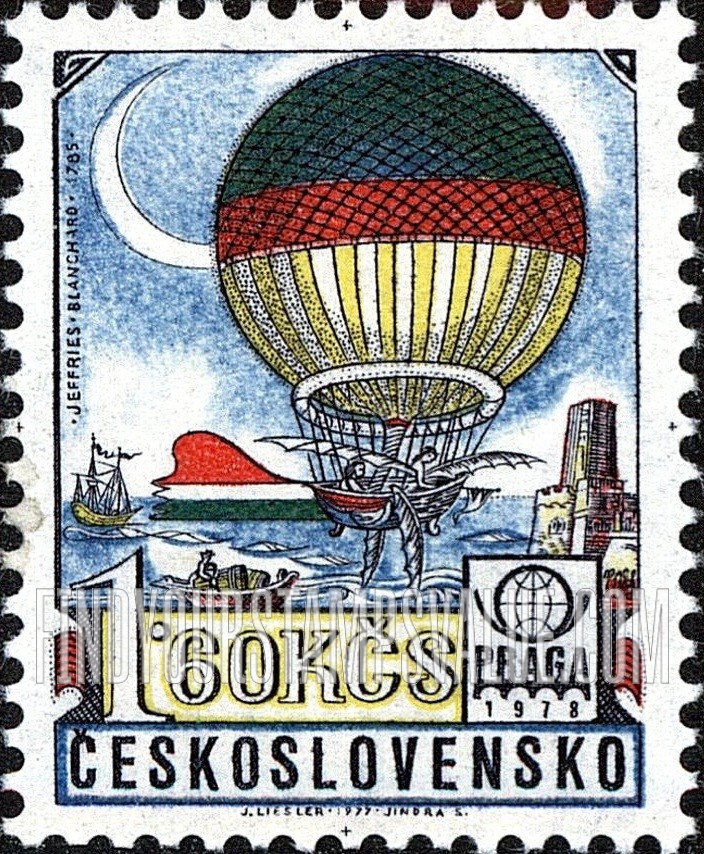 FindYourStampsValue: AIR POST STAMPS - PRAGA ’78 Emblem and Jeffries-Blanchard balloon, 1785