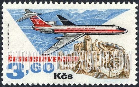 FindYourStampsValue: AIR POST STAMPS - TU-154 over Trencin Castle