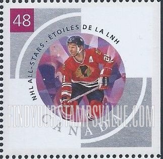 FindYourStampsValue: National Hockey League Stars: Stan Mikita (red violet panel).