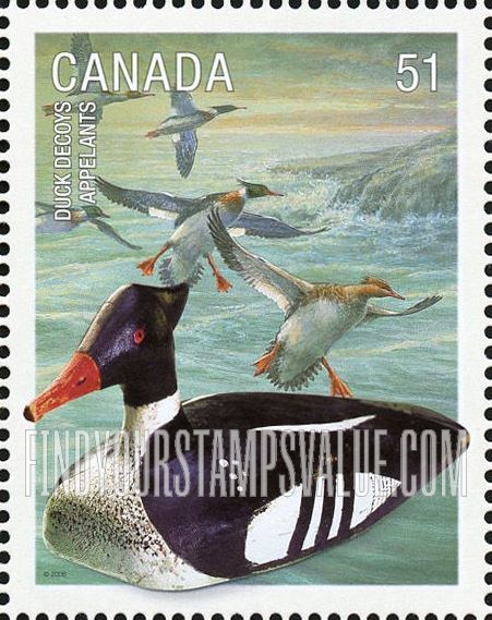 FindYourStampsValue: Ducks and Duck Decoys: Redbreasted mergansers