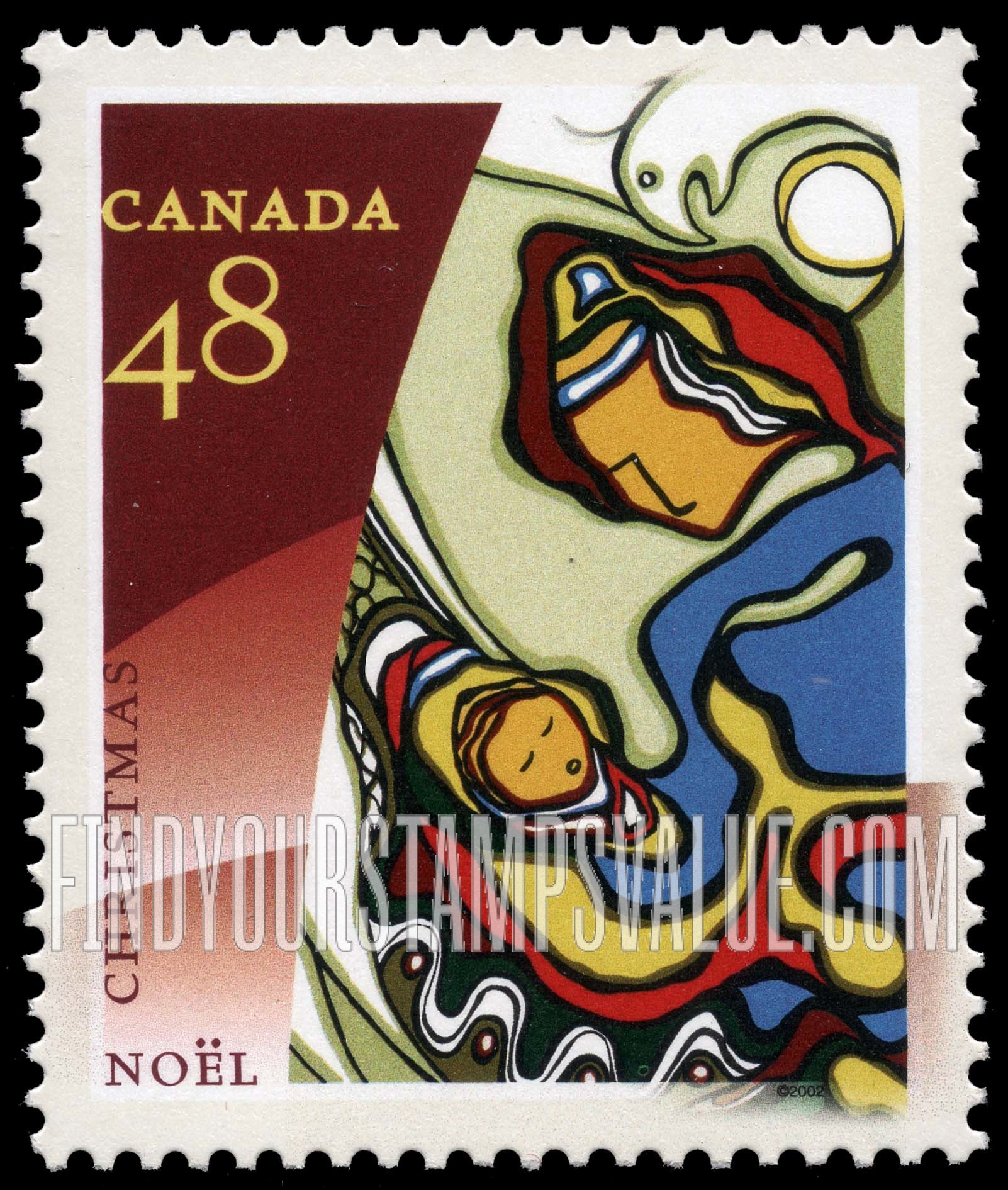FindYourStampsValue: Christmas: Genesis, by Daphne Odjig.