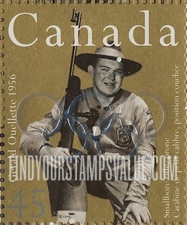 FindYourStampsValue: Canadian Olympic Gold Medalists: Gerald Ouellette, smallbore rifle, prone, 1956