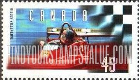 FindYourStampsValue: Gilles Villeneuve (1950-82), Formula One Race Car Driver: Villeneuve winning race in Ferrari T-4.