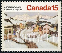 FindYourStampsValue: Village in the Laurentian Mountains, by Clarence A. Gagnon.
