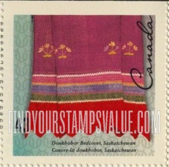 FindYourStampsValue: Booklet Stamps: Doukhobor bedcover, Saskatchewan