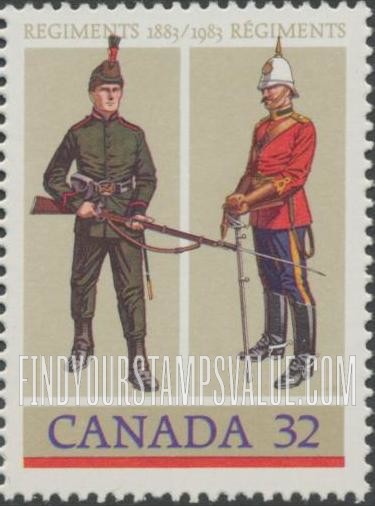 FindYourStampsValue: Army Regiments, Centenaries: Royal Winnipeg Rifles, Royal Canadian Dragoons