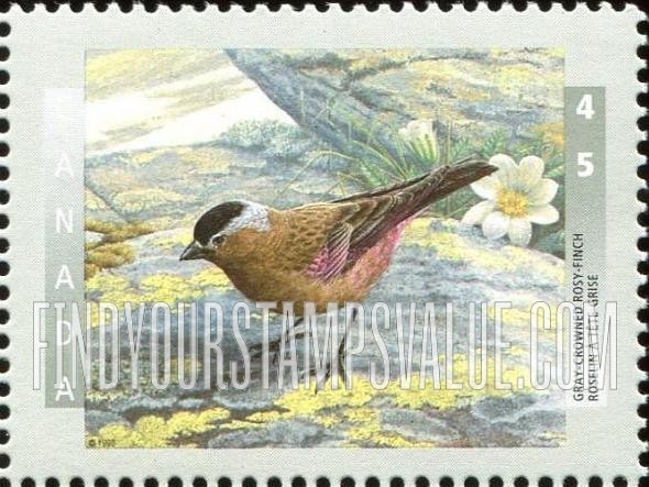 FindYourStampsValue: Bird Type of 1996: Gray-crowned rosy-finch