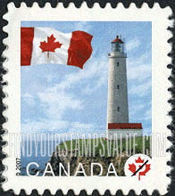 FindYourStampsValue: Flag and Cap-des-Rosiers Lighthouse, Quebec