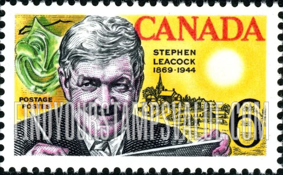 FindYourStampsValue: Stephen Leacock, Comedy Mask and Mariposa View