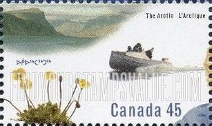 FindYourStampsValue: Canadian Arctic: arctic poppy, cargo canoe
