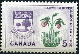FindYourStampsValue: Lady’s slipper and arms of Prince Edward Island