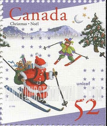 FindYourStampsValue: Christmas: Santa Claus skiing