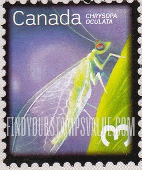FindYourStampsValue: Beneficial Imsects: Golden-eyed lacewing (Chrysopa oculata)