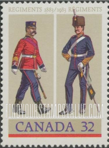 FindYourStampsValue: Army Regiments, Centenaries: Royal Canadian Regiment, British Columbia Regiment.