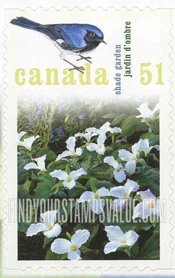 FindYourStampsValue: Gardens: Shade garden and black throated blue warbler
