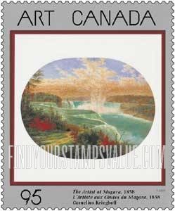 FindYourStampsValue: Art Type of 1988: The Artist at Niagara, by Cornelius Krieghoff