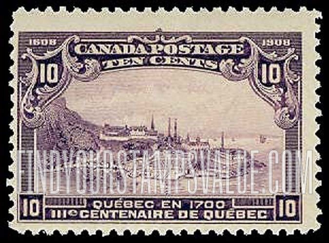 FindYourStampsValue: Quebec Tercentenary Issue: View of Quebec in 1700