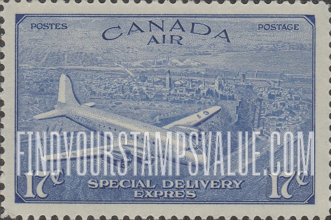 FindYourStampsValue: DC-4 Transatlantic Mail Plane Over Quebec